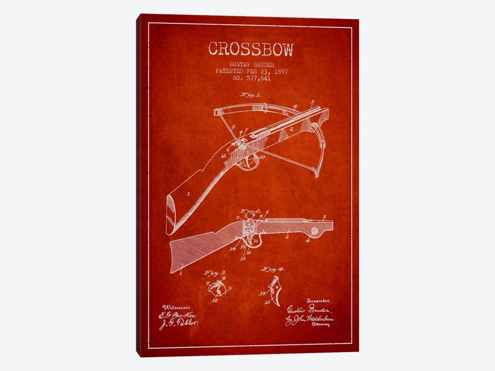 Crossbow 1 Red Patent Blueprint by Aged Pixel 1-piece Canvas Art