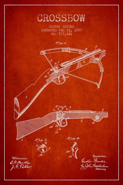 Weapon Blueprints: Crossbow 1 Red Patent Blueprint by Aged Pixel