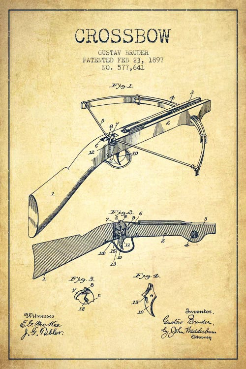 Crossbow 1 Vintage Patent Blueprint by Aged Pixel wall art