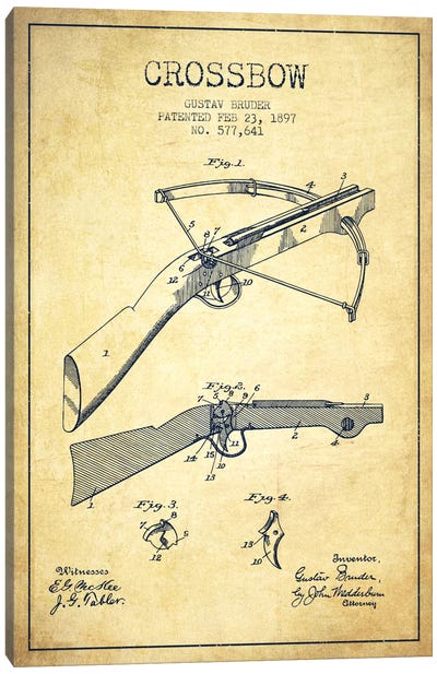 Crossbow 1 Vintage Patent Blueprint Canvas Art Print - Weapon Blueprints