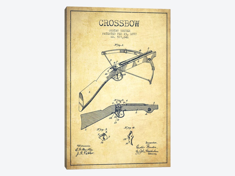 Crossbow 1 Vintage Patent Blueprint by Aged Pixel 1-piece Canvas Art Print