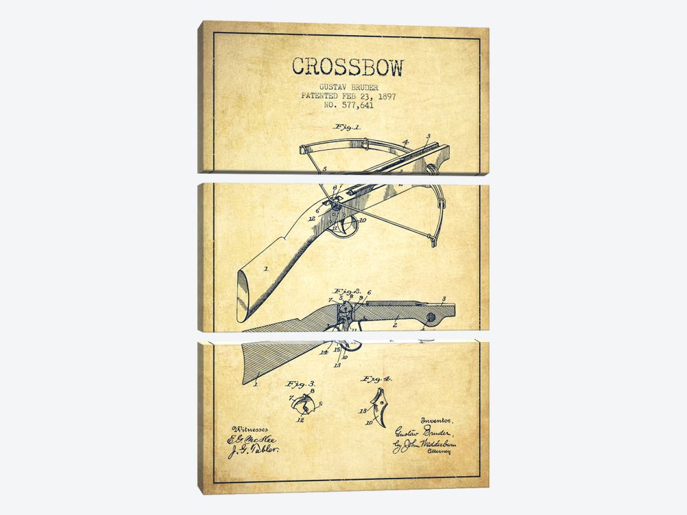 Crossbow 1 Vintage Patent Blueprint by Aged Pixel 3-piece Canvas Print