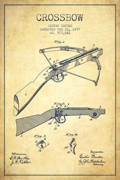 Weapon Blueprints: Crossbow 1 Vintage Patent Blueprint by Aged Pixel