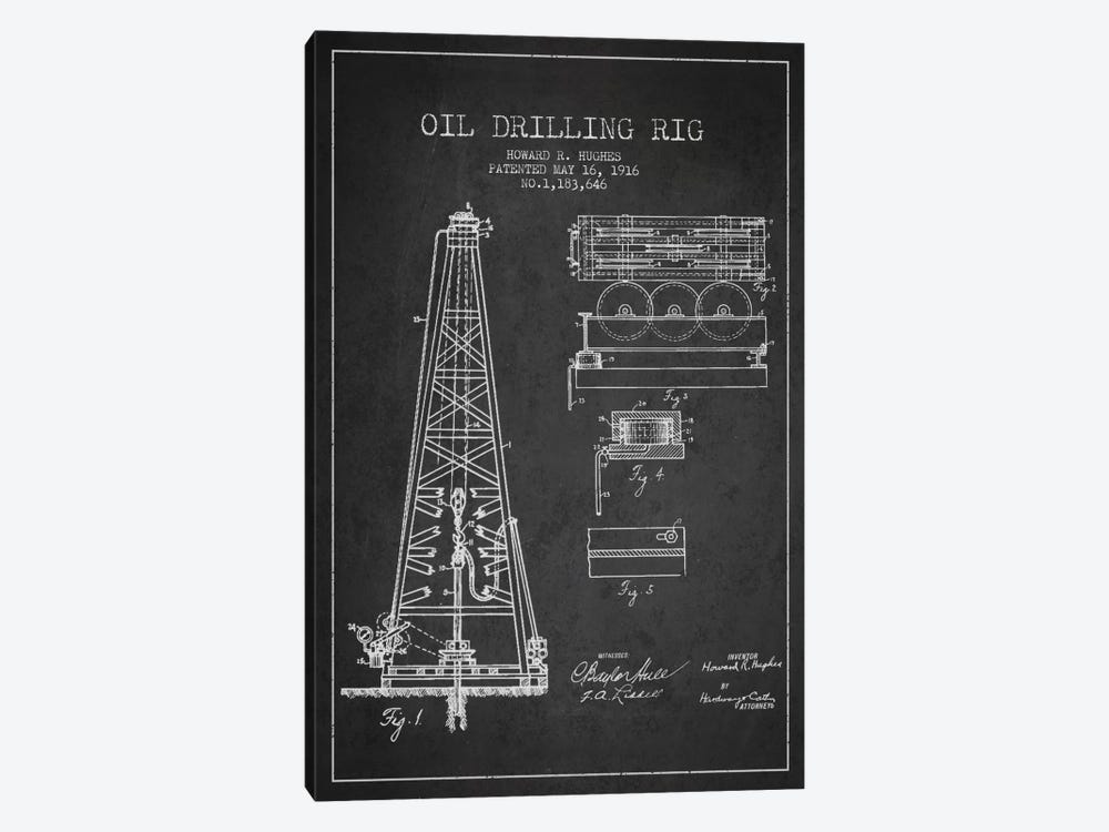 Oil Rig Charcoal Patent Blueprint by Aged Pixel 1-piece Canvas Art
