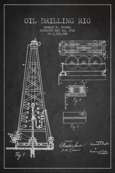 Engineering & Machinery Blueprints: Oil Rig Charcoal Patent Blueprint by Aged Pixel