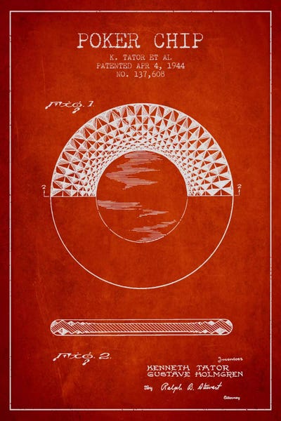 Toy & Game Blueprints: Poker Chip 1 Red Patent Blueprint by Aged Pixel