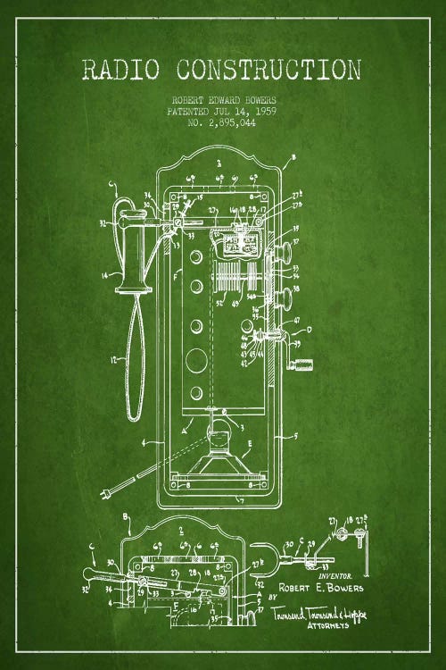 Bowers Radio Green Patent Blueprint by Aged Pixel wall art