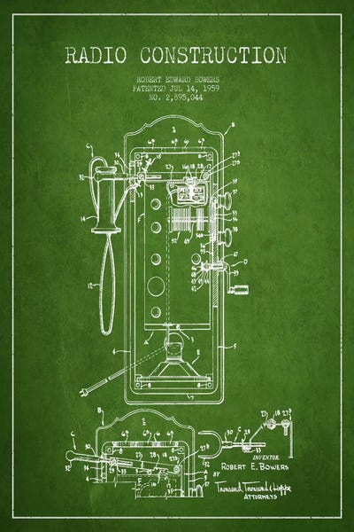 Electronics & Communication Blueprints: Bowers Radio Green Patent Blueprint by Aged Pixel