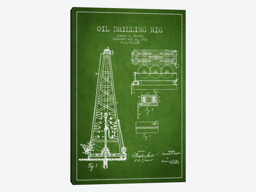 Oil Rig Green Patent Blueprint by Aged Pixel 1-piece Canvas Print