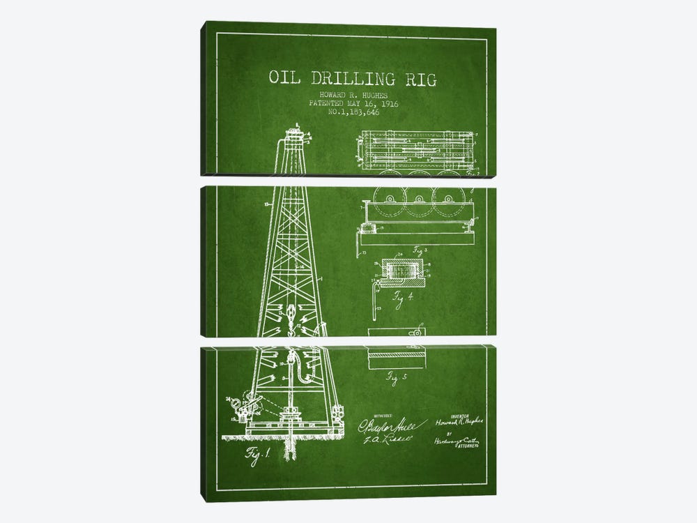 Oil Rig Green Patent Blueprint by Aged Pixel 3-piece Canvas Print