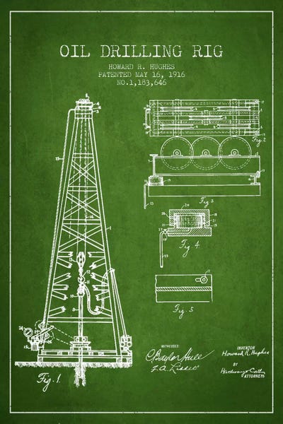 Engineering & Machinery Blueprints: Oil Rig Green Patent Blueprint by Aged Pixel