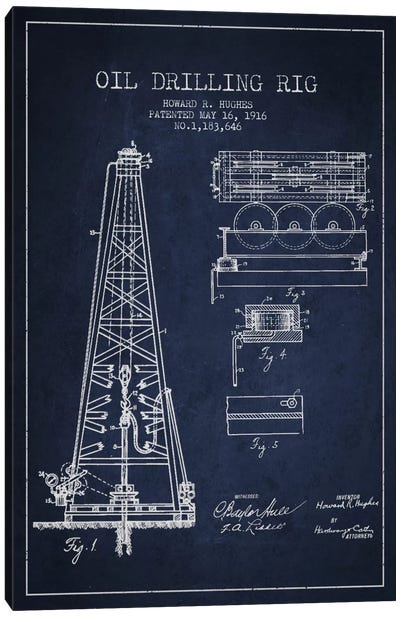 Oil Rig Navy Blue Patent Blueprint Canvas Art Print - Engineering & Machinery Blueprints