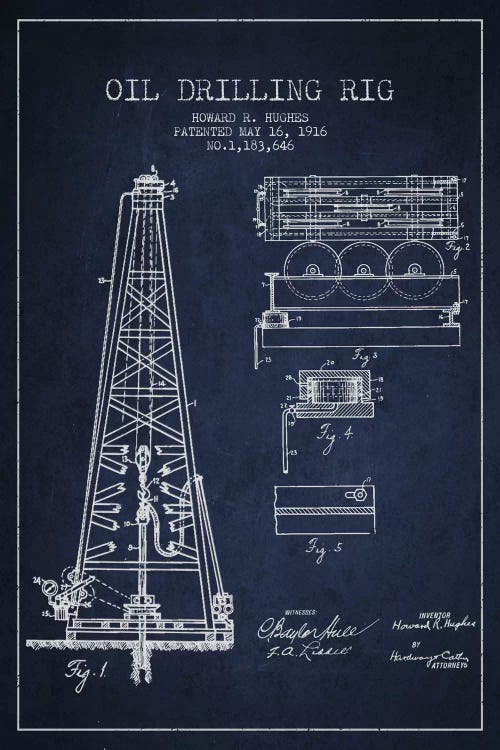 Oil Rig Navy Blue Patent Blueprint