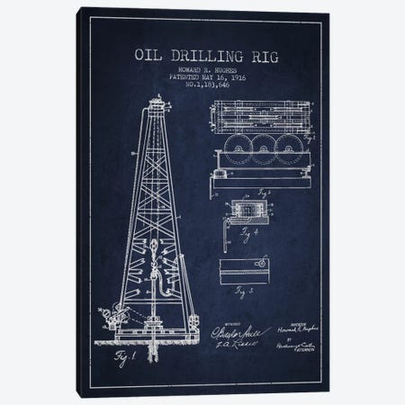 Oil Rig Navy Blue Patent Blueprint Canvas Print #ADP1401} by Aged Pixel Canvas Art