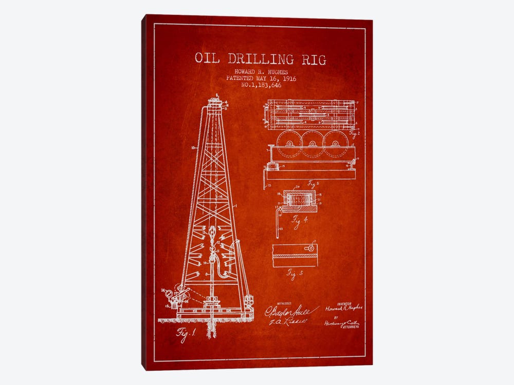Oil Rig Red Patent Blueprint by Aged Pixel 1-piece Art Print