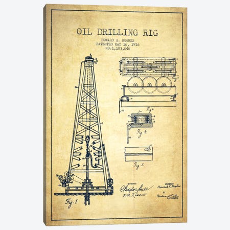 Oil Rig Vintage Patent Blueprint Canvas Print #ADP1403} by Aged Pixel Canvas Art