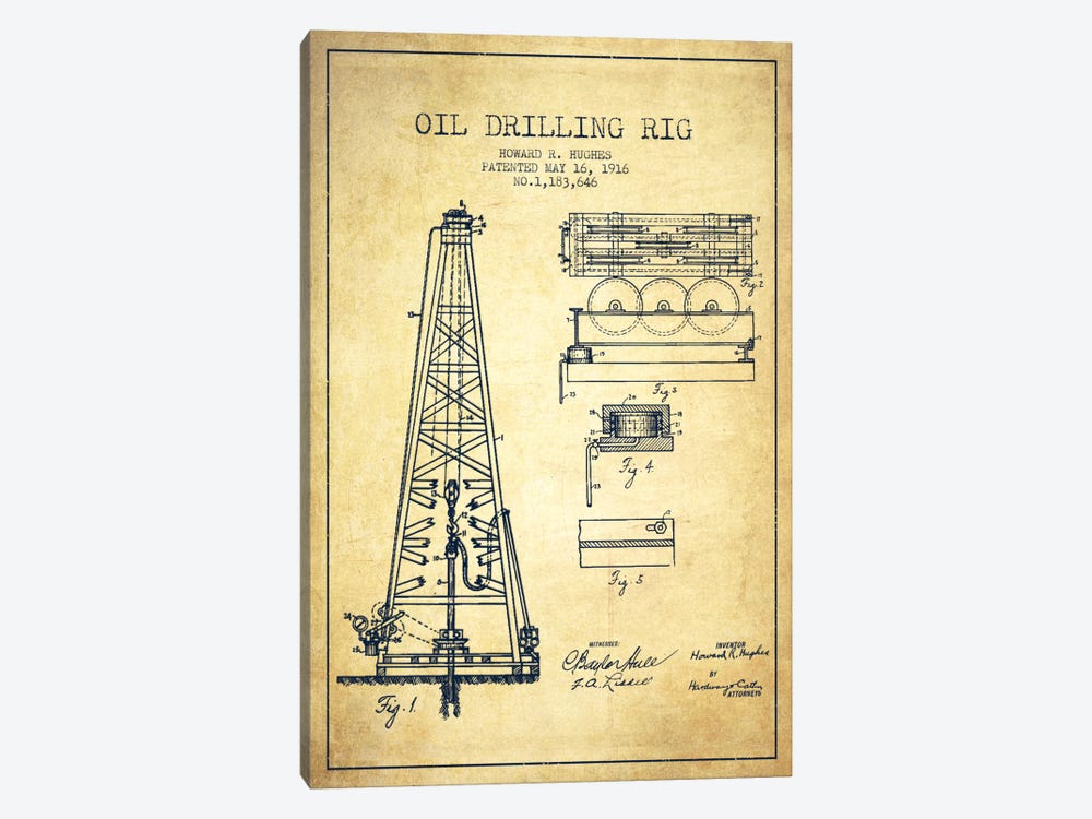 Oil Rig Vintage Patent Blueprint by Aged Pixel 1-piece Canvas Artwork