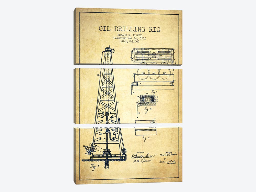 Oil Rig Vintage Patent Blueprint by Aged Pixel 3-piece Canvas Art