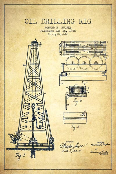 Engineering & Machinery Blueprints: Oil Rig Vintage Patent Blueprint by Aged Pixel