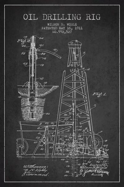 Oil Rig Charcoal Patent Blueprint by Aged Pixel framed canvas print