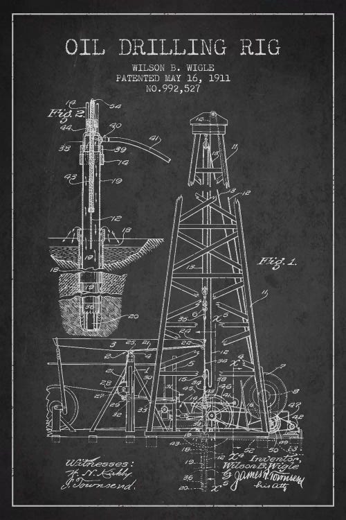 Oil Rig Charcoal Patent Blueprint