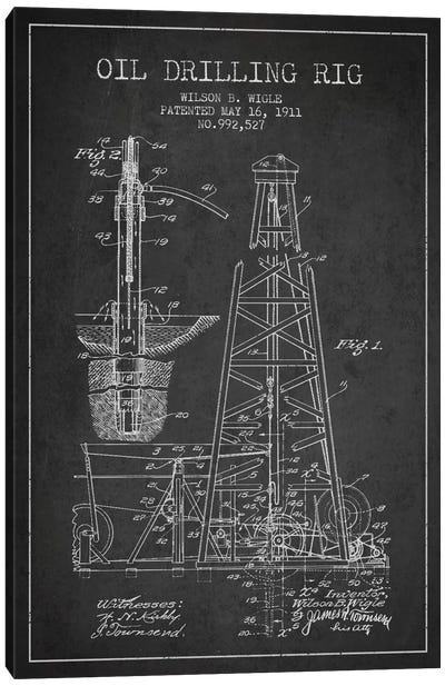 Oil Rig Charcoal Patent Blueprint Canvas Art Print - Aged Pixel: Engineering & Machinery
