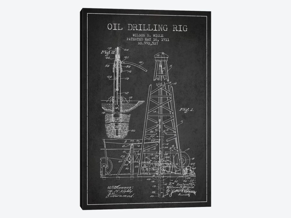 Oil Rig Charcoal Patent Blueprint by Aged Pixel 1-piece Canvas Art Print