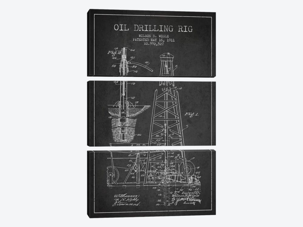 Oil Rig Charcoal Patent Blueprint by Aged Pixel 3-piece Canvas Art Print