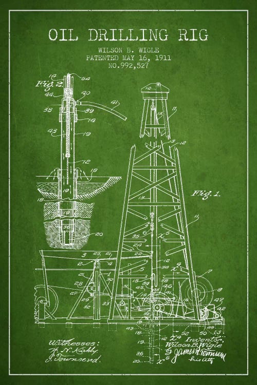 Oil Rig Green Patent Blueprint