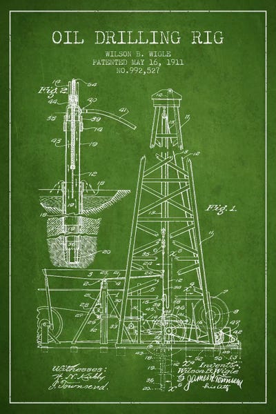 Oil Rig Green Patent Blueprint