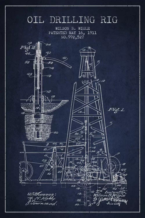 Oil Rig Navy Blue Patent Blueprint