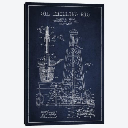 Oil Rig Navy Blue Patent Blueprint Canvas Print #ADP1406} by Aged Pixel Canvas Art Print