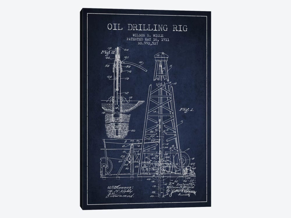 Oil Rig Navy Blue Patent Blueprint by Aged Pixel 1-piece Canvas Print