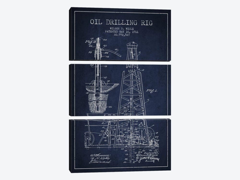 Oil Rig Navy Blue Patent Blueprint by Aged Pixel 3-piece Canvas Print
