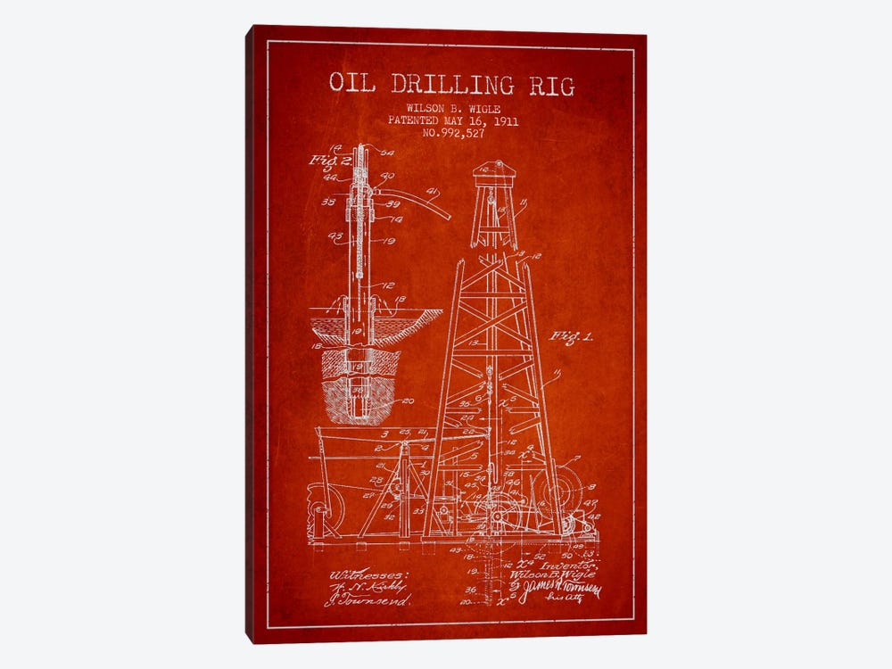 Oil Rig Red Patent Blueprint by Aged Pixel 1-piece Canvas Artwork