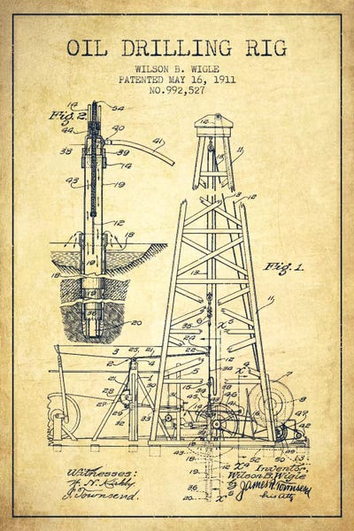 Oil Rig Vintage Patent Blueprint by Aged Pixel framed canvas print