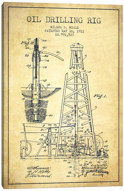 Oil Rig Vintage Patent Blueprint Canvas Art Print - Engineering & Machinery Blueprints