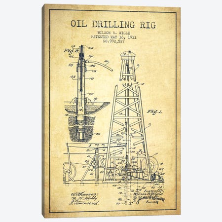Oil Rig Vintage Patent Blueprint Canvas Print #ADP1408} by Aged Pixel Canvas Wall Art