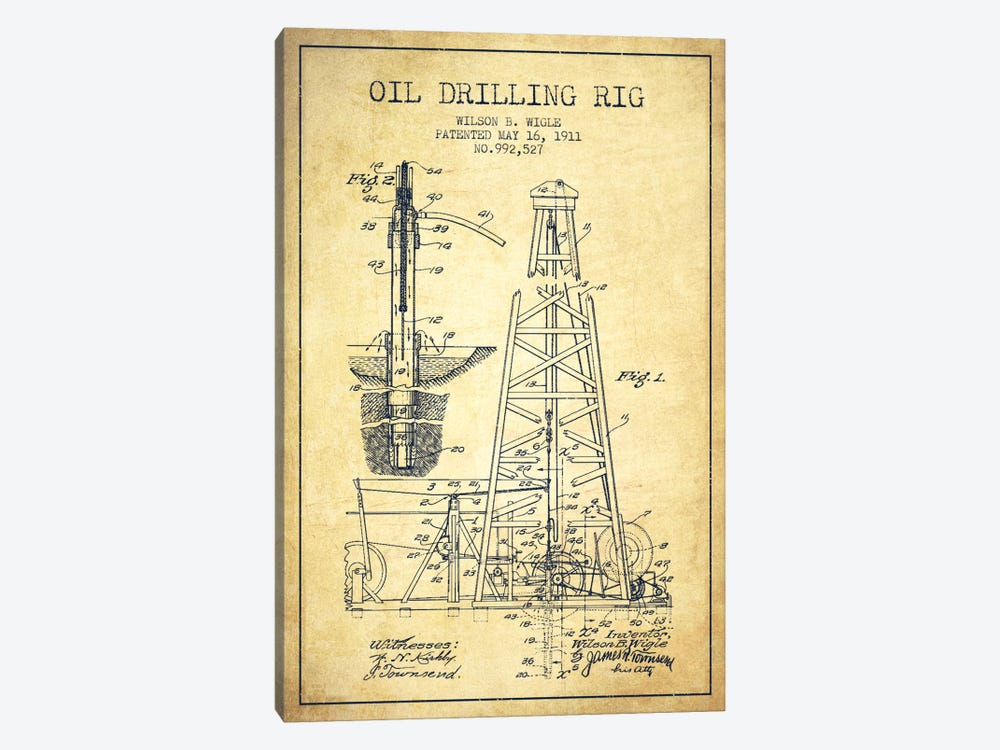 Oil Rig Vintage Patent Blueprint by Aged Pixel 1-piece Art Print