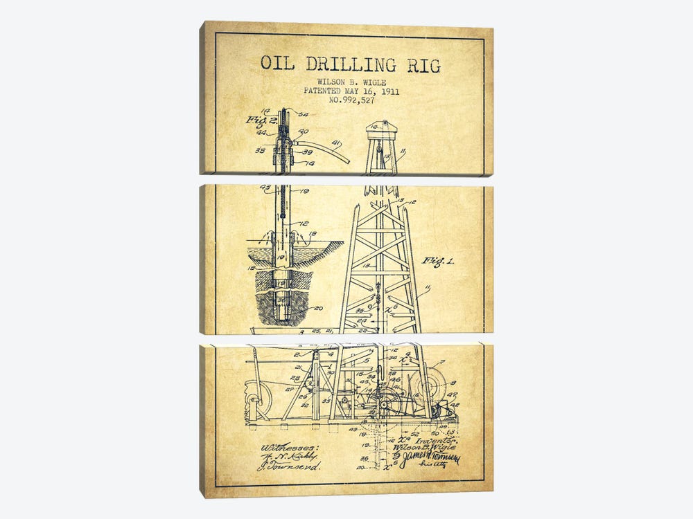 Oil Rig Vintage Patent Blueprint by Aged Pixel 3-piece Art Print
