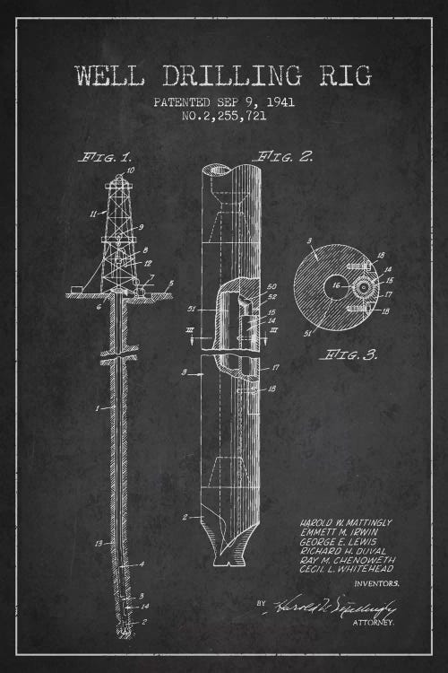 Oil Rig Charcoal Patent Blueprint