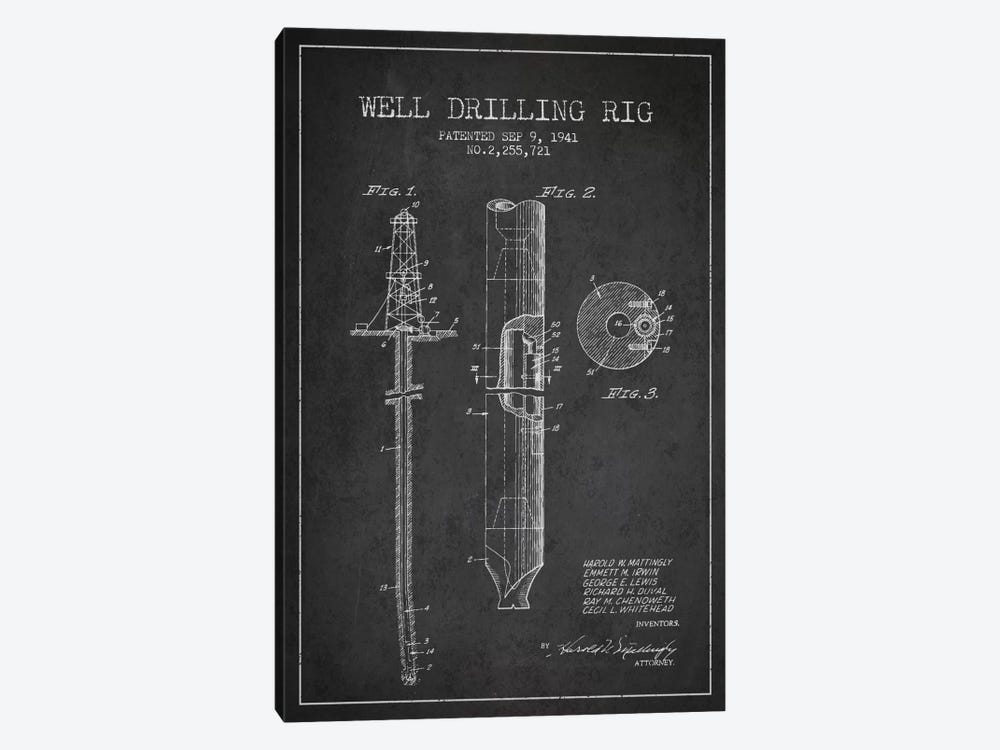 Oil Rig Charcoal Patent Blueprint by Aged Pixel 1-piece Canvas Artwork