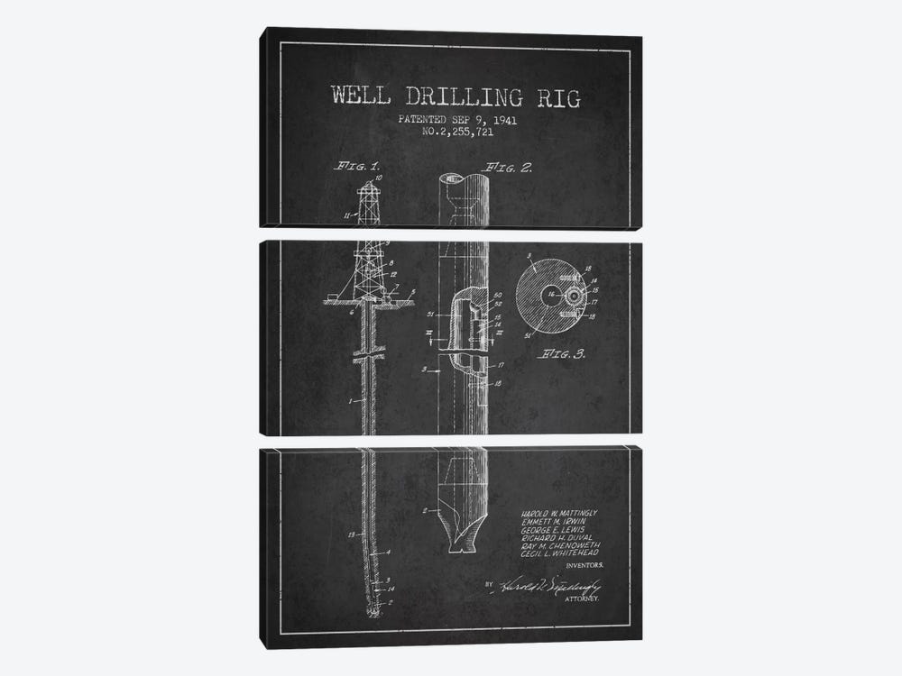 Oil Rig Charcoal Patent Blueprint by Aged Pixel 3-piece Canvas Art