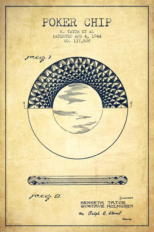 Poker Chip 1 Vintage Patent Blueprint