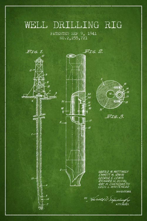 Oil Rig Green Patent Blueprint