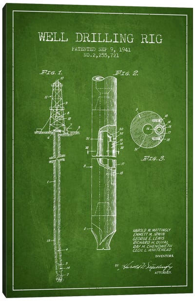 Oil Rig Green Patent Blueprint Canvas Art Print