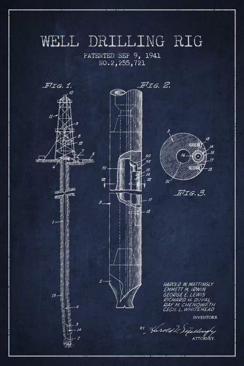 Oil Rig Navy Blue Patent Blueprint