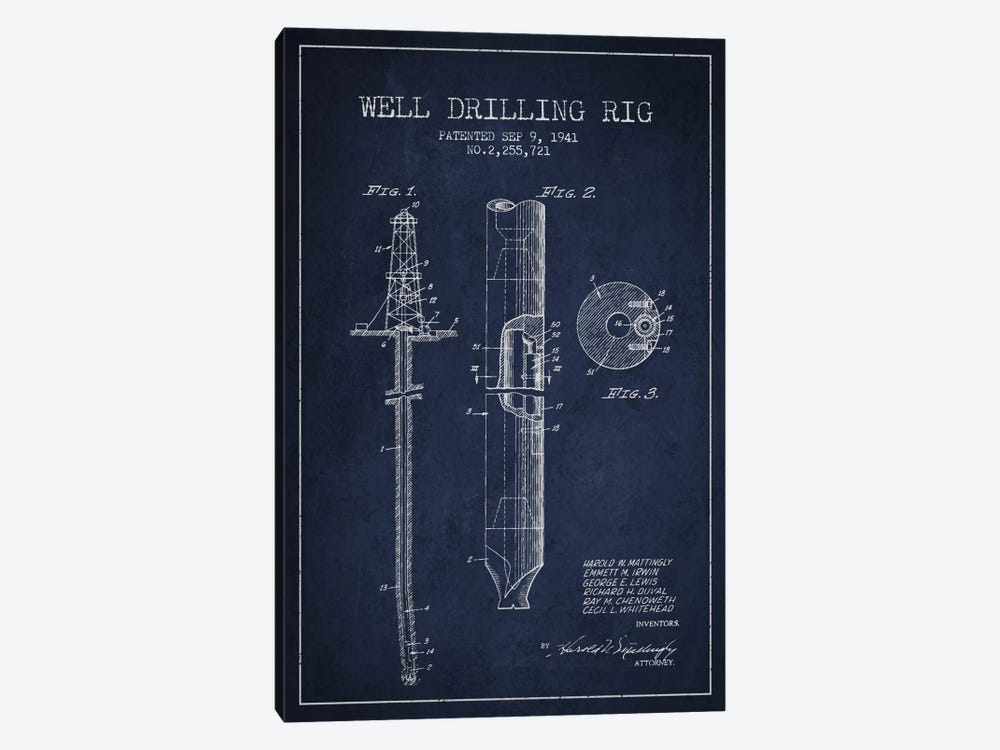 Oil Rig Navy Blue Patent Blueprint by Aged Pixel 1-piece Canvas Print
