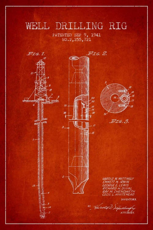 Oil Rig Red Patent Blueprint