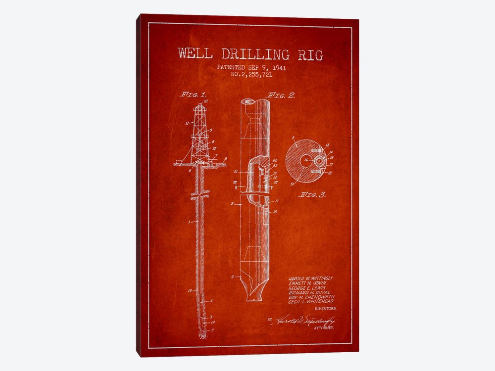 Oil Rig Red Patent Blueprint by Aged Pixel 1-piece Canvas Wall Art